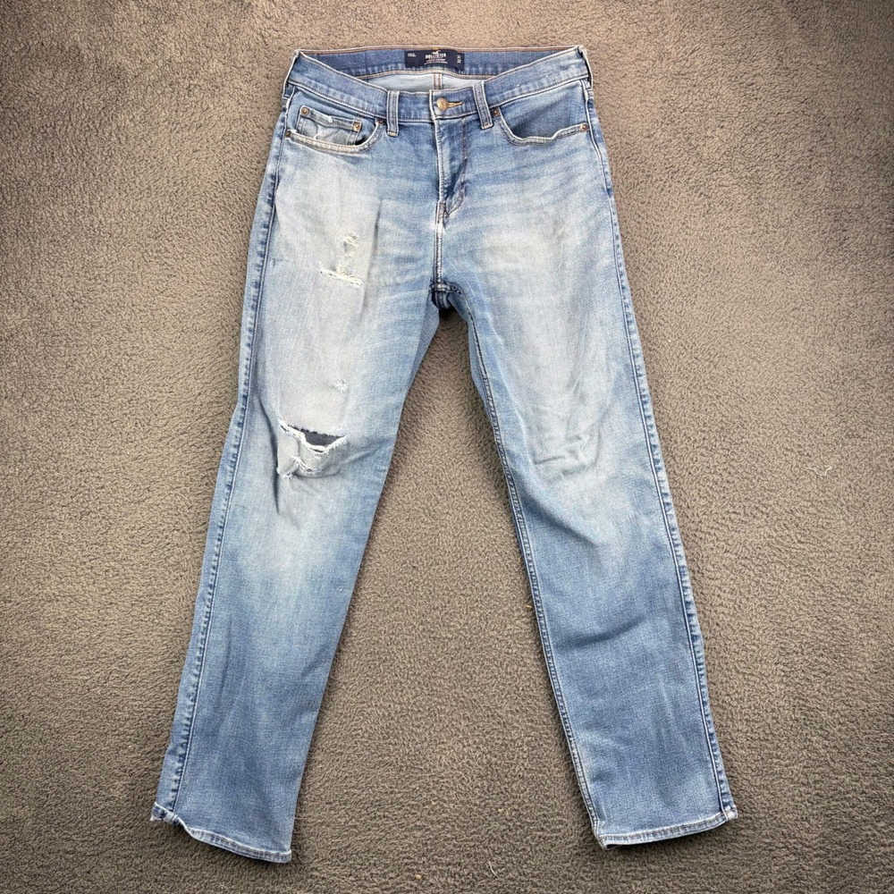 Hollister Athletic Straight Stretch Mens Light Wash Distressed Jeans 31x32